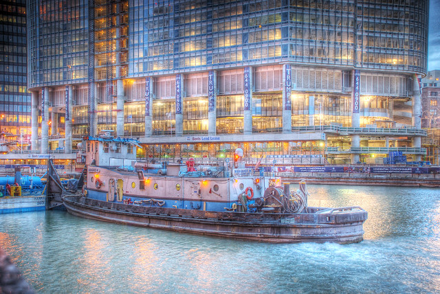 Tugboat on Chicago River by Trump Tower
