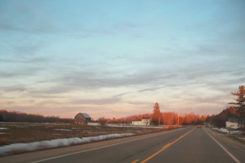 road sunset sky barn