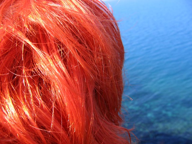 blue hair orange sea