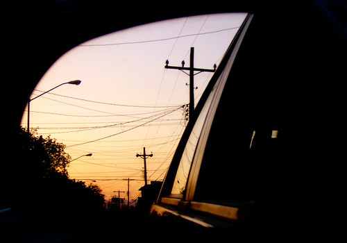 sunset lines car mirror view retro electricity
