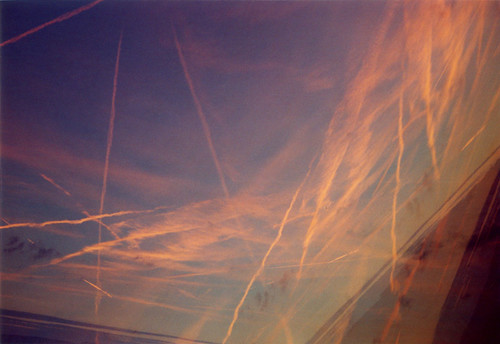 pink sunset sky analog contrail multipleexposure multiple analogue smena35 airplanetraces