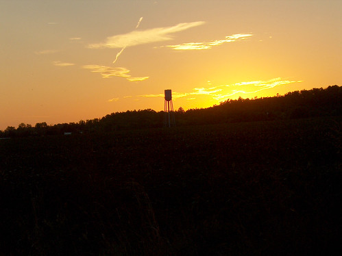 citylake sunset yellow sky sun scenic rural country indiana water tower