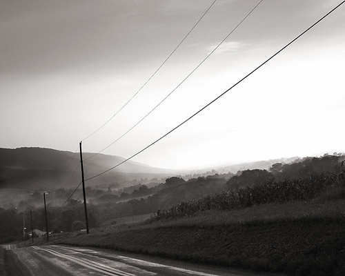 sepia landscape klingerstown pennsylvania benignascreek winery telephonepole powerlines mountains foggy