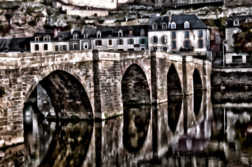 city travel bridge urban 15fav france reflection art architecture river painting town construction europe mood nikond70 romantic périgord nikkor medievil terrasson