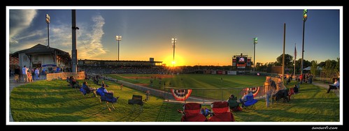 blue sunset sky people panorama building green grass yellow architecture clouds photoshop lights colorful downtown baseball stadium pano alabama structure explore biscuits montgomery fans d200 players hdr scoreboard stands rightfield photomatix tonemapping nikonstunninggallery biscuitsbaseball sunsurfr