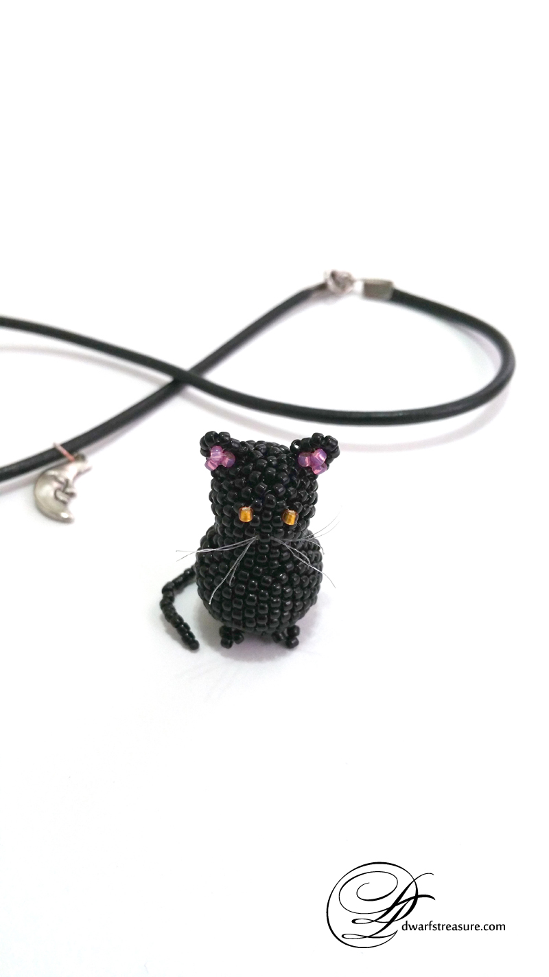 Cute beaded black cat charm for decoration notebook, planner or journal