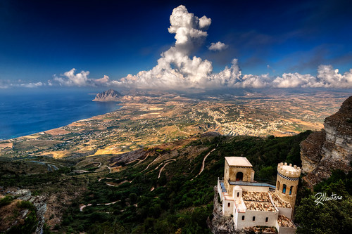 road travel blue sea sky italy water clouds landscape countryside view top panoramic sicily erice mantero riccardomantero riccardomariamantero potd:country=it