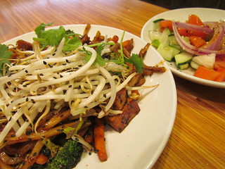 Japanese Pan Noodles with Tofu and Tomato and Cucumber Salad from Noodles & Company