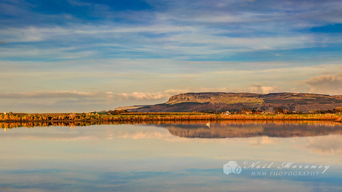 sunset sky water clouds canon reflections landscape swan pond seawall april northernireland horseshoe colourful sunlit ulster limavady 2015 countyderry canon1740f4lusm myroe binevenagh canon5dmkiii binevenaghmountain ballymacran ballymacranbank