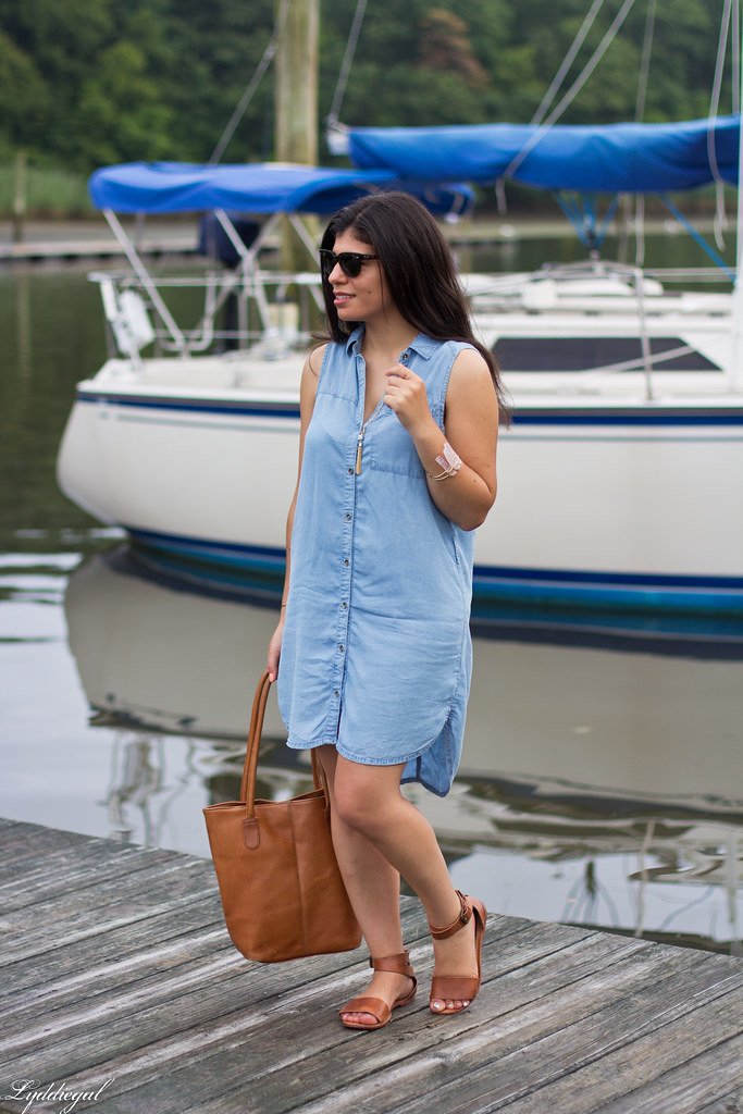chambray dress, brown leather tote and sandals-3.jpg