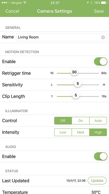 Blink iOS App - Blink Camera Settings
