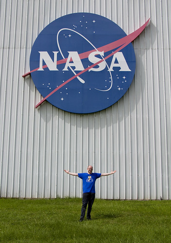 Standing beneath the NASA sign