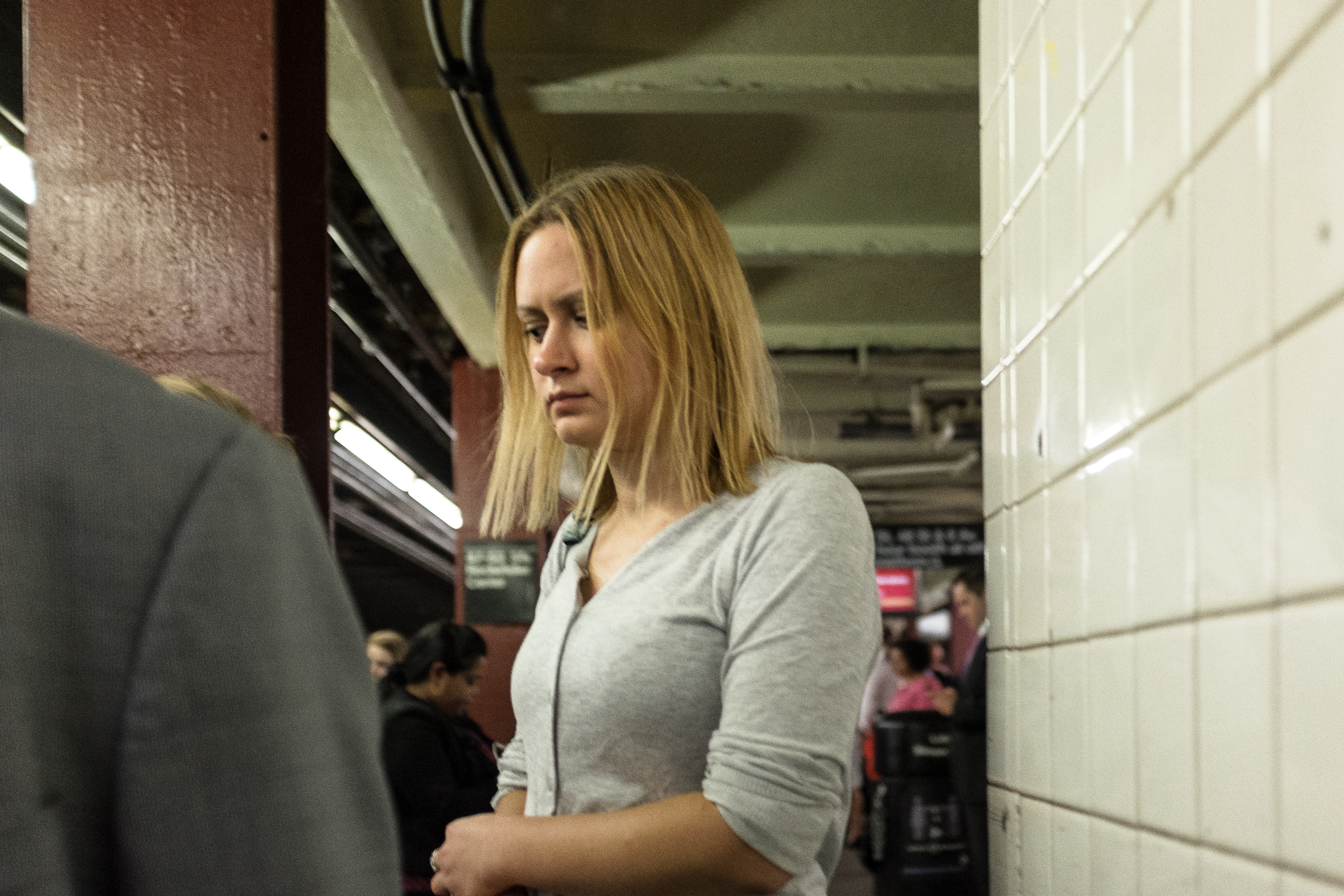 New York City Street Scene - Woman at Rockefeller Center Subway Station