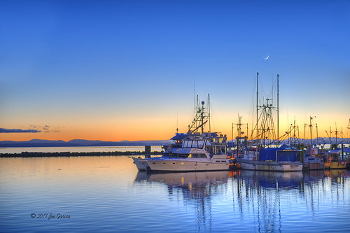 fraser frazer river mouth pacific ocean boat boats pier wharf dock sunset sunrise sun rise set joeinpenticton joe jose garcia steveston vancouver richmond bc british columbia crescent moon fish fishing breakwater break water island gulf islands hdr pastel colour color colours colors reflections reflection saariysqualitypictures valley 3exposuredhr threeexposurehdr road trip roadtrip shelter harbor harbour safe moored tiedup tied up anchor anchored