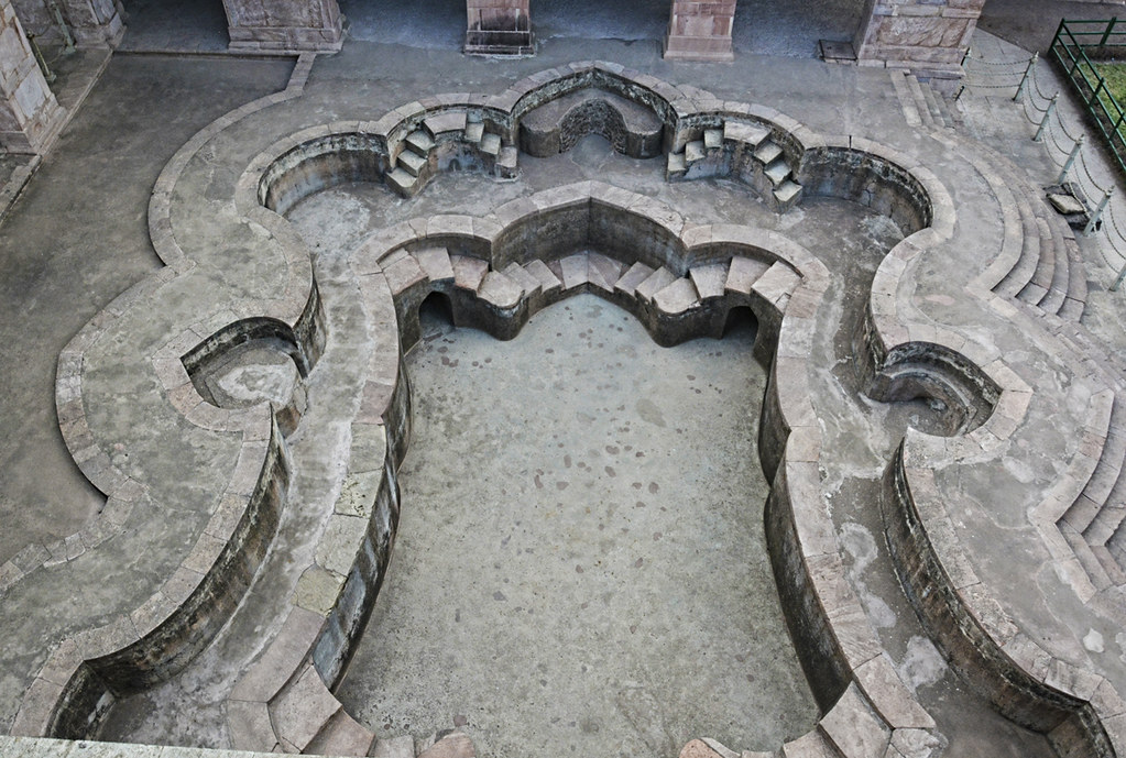 A tortoise-shaped water tank on the ground floor of Jahaj Mahal