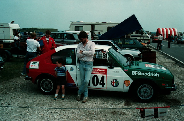 A 3 year old Matt Daly at Thruxton in 1993 standing next to Graham Heels’ Alfasud.