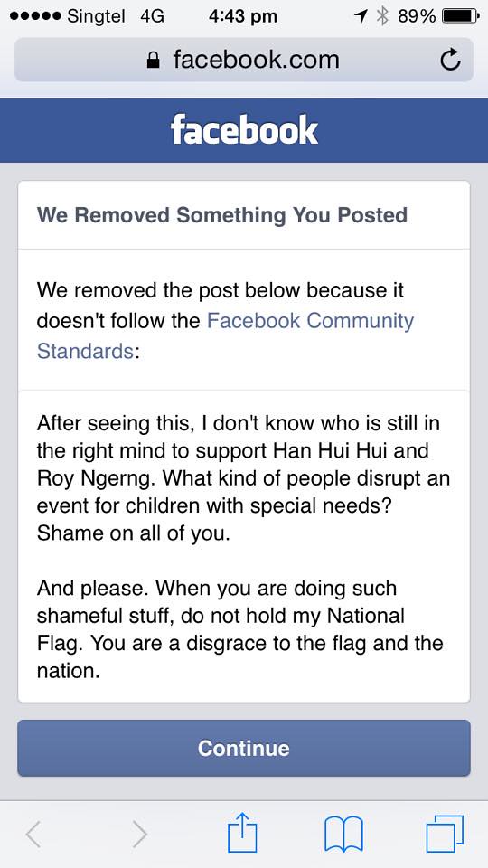 Posting about Han Hui Hui on Facebook breaches Facebook’s Community Standards? - Alvinology
