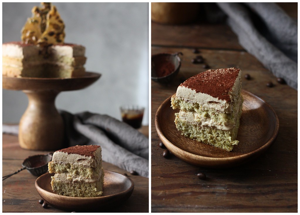 Pistachio Cake with Coffee Cardamom Mousse