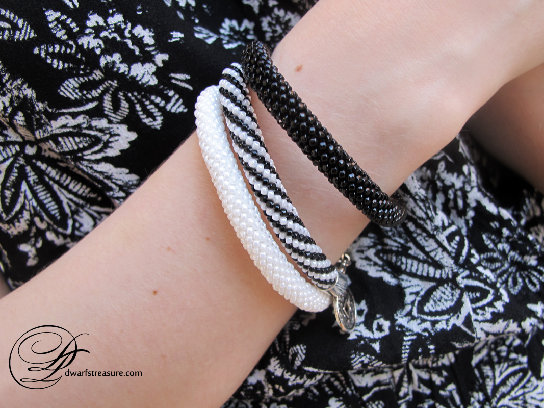 Dream black and white beaded crochet custom made bracelets set
