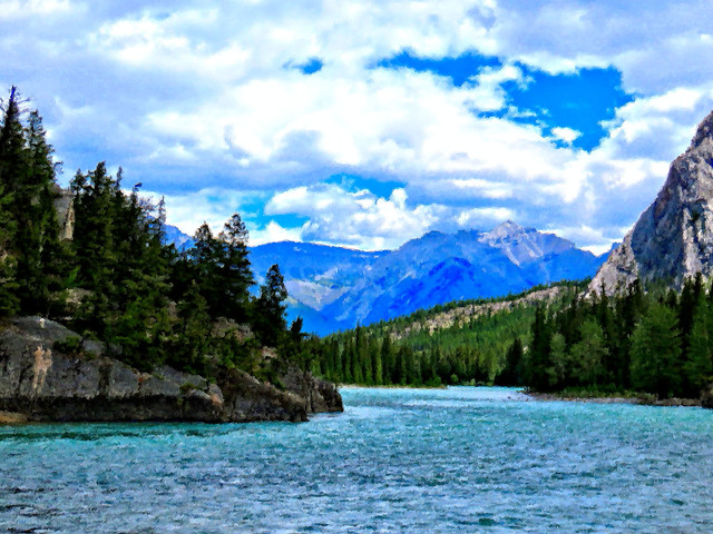 Bow River just above falls OIL 20150620