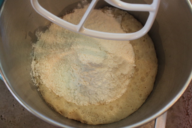 Add your dry ingredients to the proofed yeast.