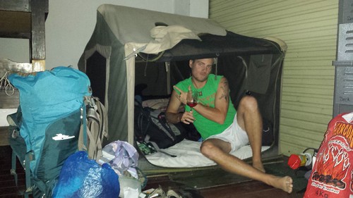 Tom chilling in our $20 tent