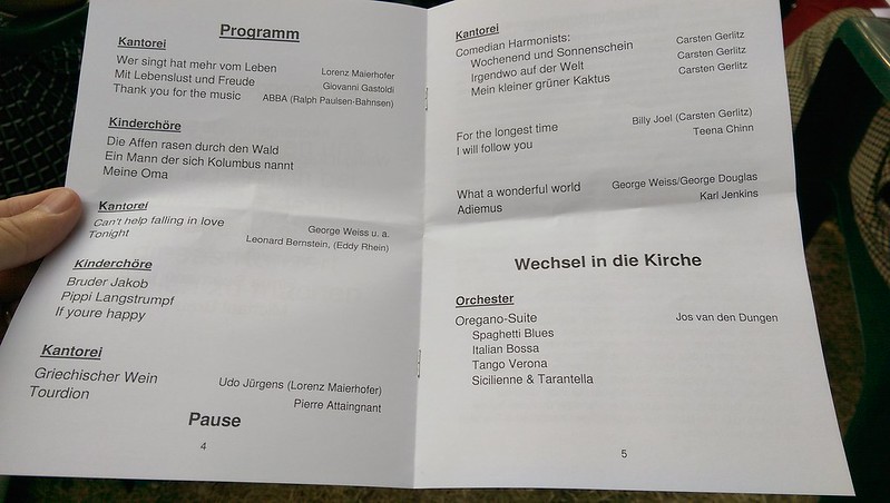 Programm des Sommerkonzerts der Kantorei Selzen