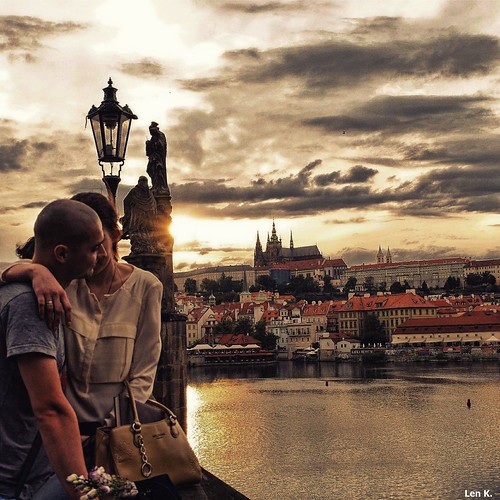 love lover prague bridge castle sunset valentine river romantic czech praha