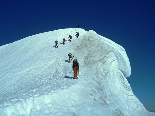Steep icy ridge to Bishorn summit