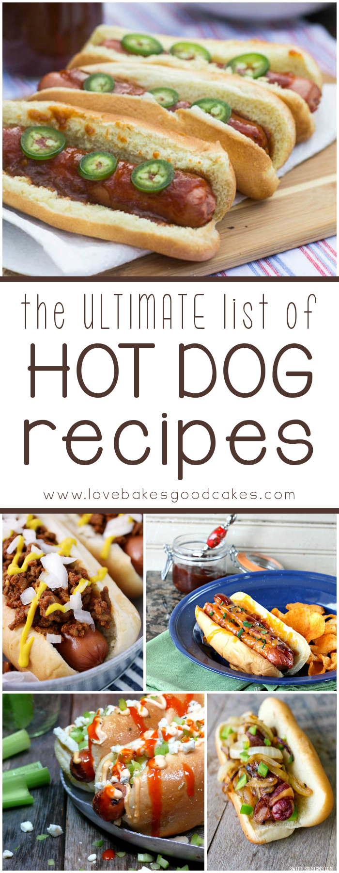 The ULTIMATE List of Hot Dog Recipes collage.