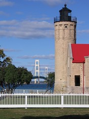 Mackinac lighthouse and bridge