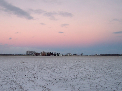 farm snow sunset white pink sky barn trees horizon ohio field thanksgiving marion