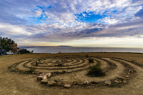rockspiral rocklabyrinth rocks spiral labyrinth ocean view cliff clifftop clouds sky vista wideangle california topanga malibu rokinon12mm sonya6000