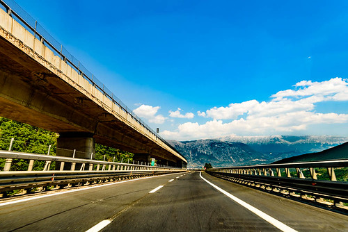 bridge sky italy mountains clouds highway europe july it abruzzo apennines 2015 a25 cocullo