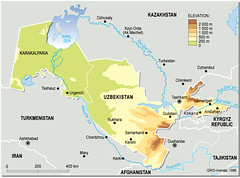 Uzbekistan, topographic map | GRID-Arendal