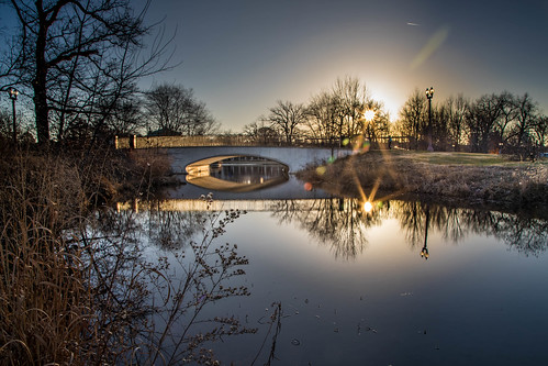 canoneos5dmarkiv bridge forestpark sunrise dawn reflection misuri misouri december grass