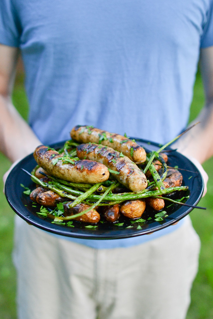 Grilled Sausage with Potatoes and Garlic Scapes | Things I Made Today