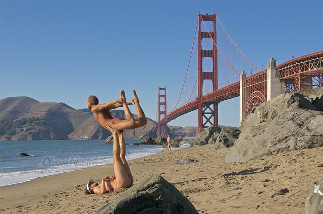 naturist acro-yoga 0001 Marshall's Beach, San Francisco, California, USA
