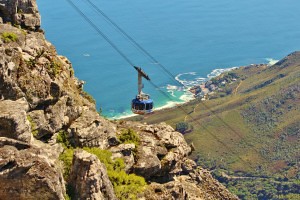 The Table Mountain Cable Car headed down. 