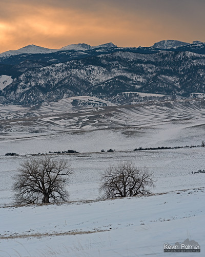 buffalo wyoming winter january cold snow snowy nikond750 nikon180mmf28 telephoto bighornmountains bighornpeak loafmountain evening sunset sky gold golden colorful orange clouds trees stitch foothills