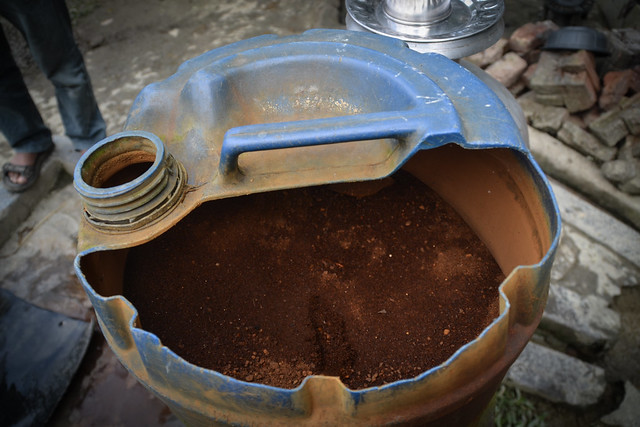 Iron residue in a bio-sand filter. Traditionally, people used such home-made filters which were significantly effective in removing some contaminants.