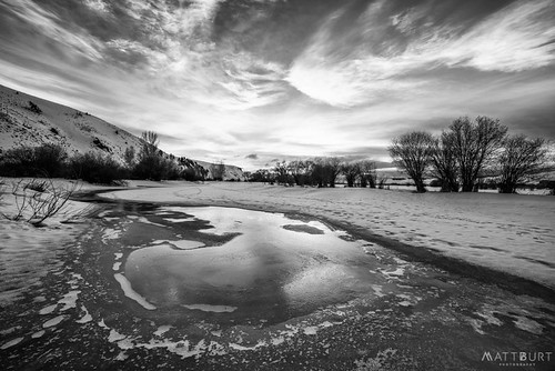 bw ice reflection snow sunset tomichicreek wmountainranch winter