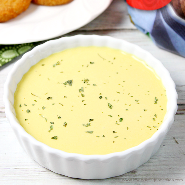 Honey Mustard Dipping Sauce in a white bowl.