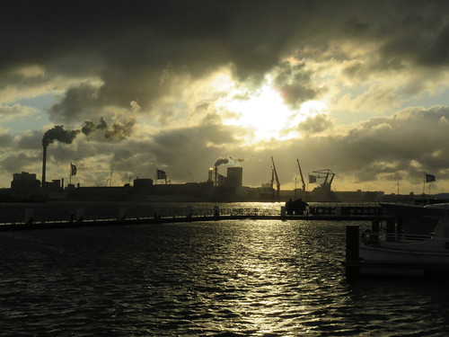 Sunset looking out at the industrial area by Amsterdam Marina