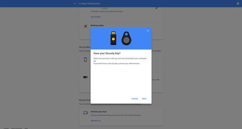 Google - 2 Step Verification - Security Key - Add