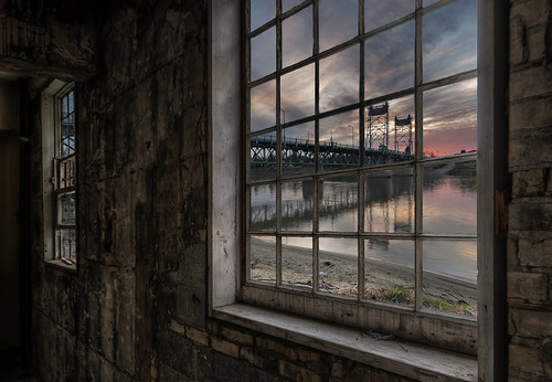 bridge sunset window composite view nightshot hdr vaughanstreetjail nikkor1024mm morrismulvey selkirkliftbridge