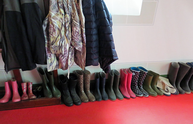 Rubber boots all in a row at Kasteel de Haar near Utrecht, Holland