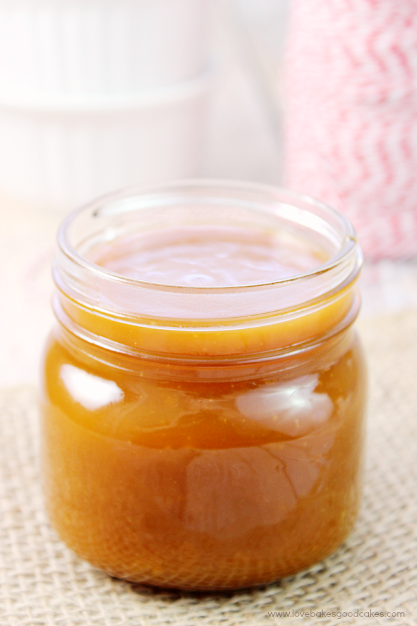 Salted Caramel in a glass jar close up.