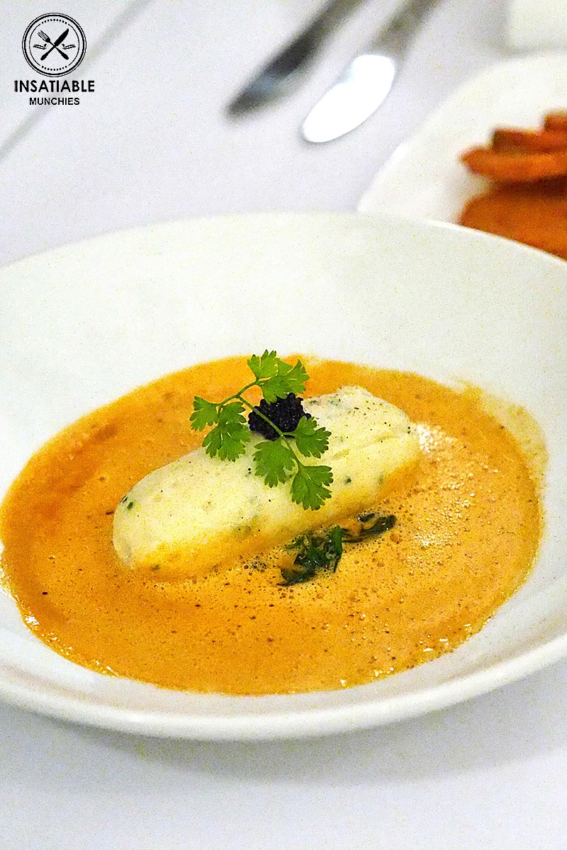 Sydney Food Blog Review of Hayes St Wharf Bistro, Neutral Bay: Scallop and crab boudin blanc, tomato crab bisque and black caviar, $18