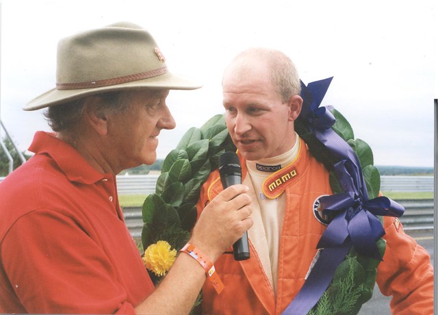 Bryan Shrubb is interviewed by Ian Titchmarsh after a win with his 33 8v at Snetterton in September 2001.
